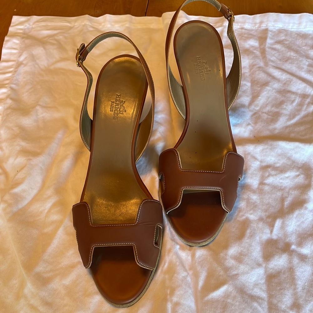 Hermes leather sling back heels